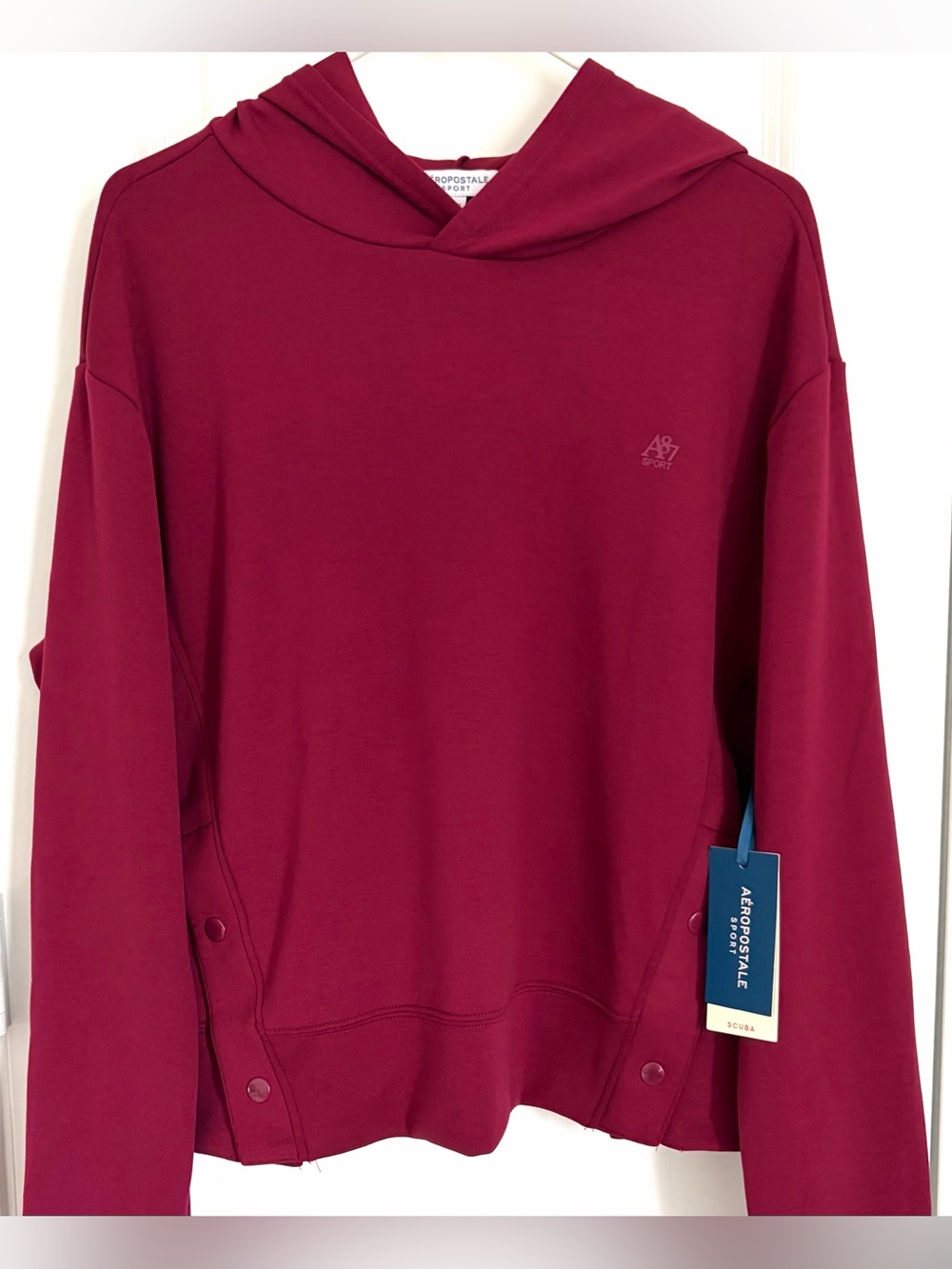 Aeropostale A87 Women's Burgundy Sport Scuba Pullover Hoodie L Logo Long Sleeve
